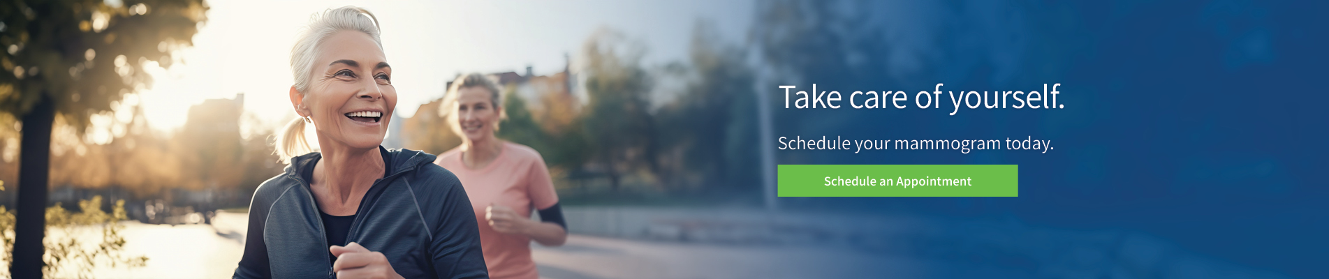 Female runner. Schedule your mammogram today. 